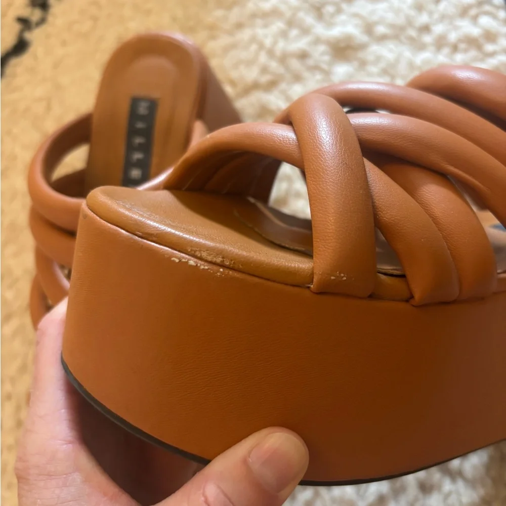 SIMON MILLER Cognac Padded-Strap Platform Slides - Picture 7 of 8